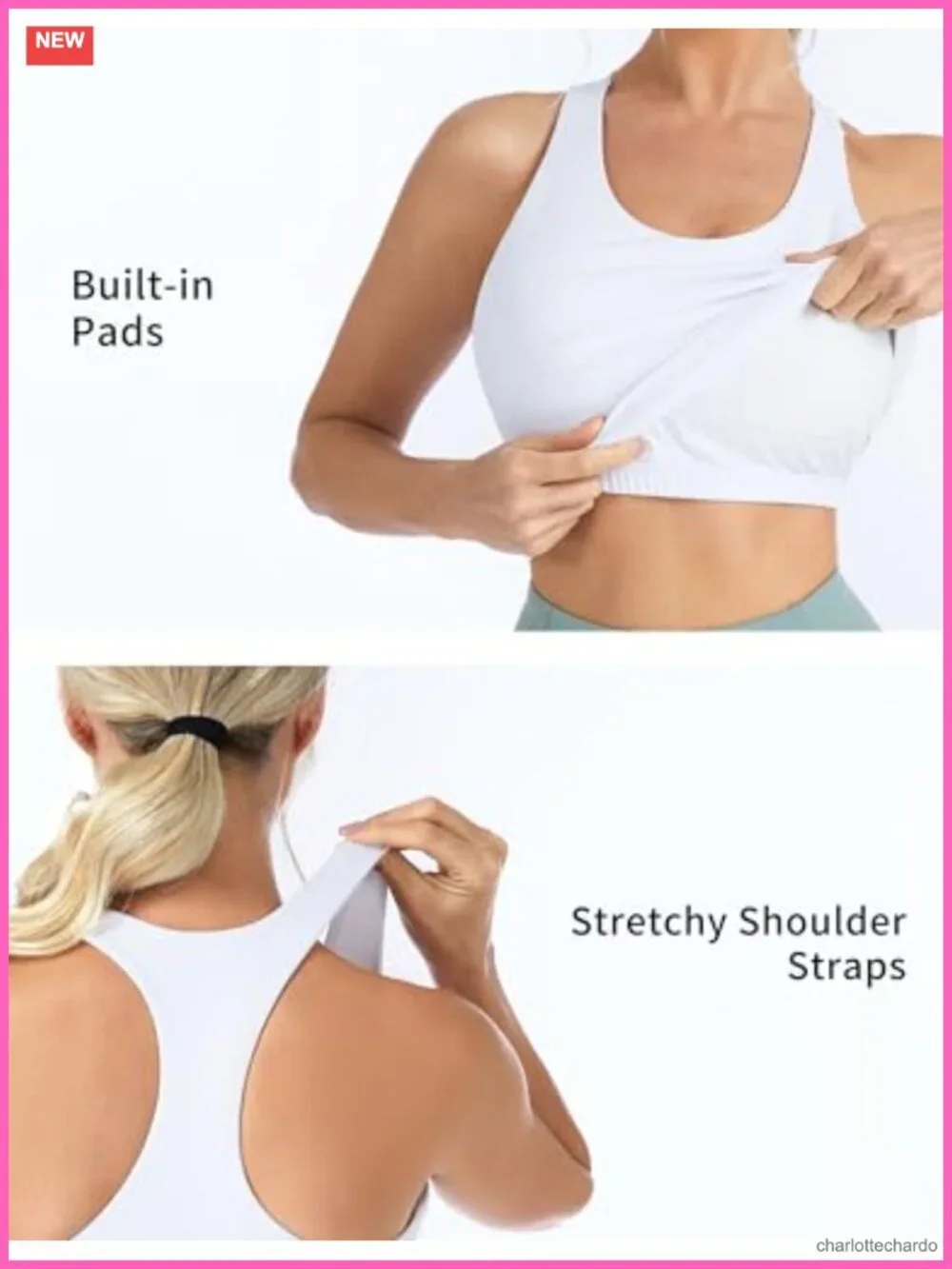 Longline Sports Bra Racerback Tank Top with Pads (Nylon Blend)